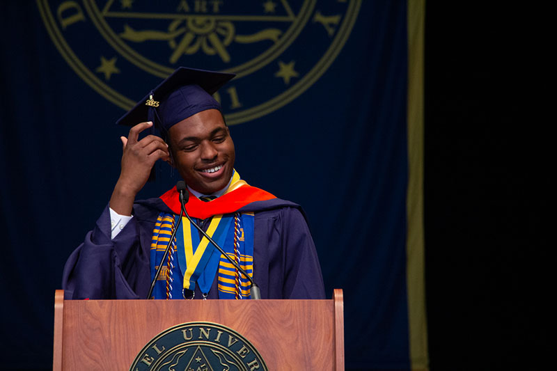 Graduating BS/MS student Darrell Omo-Lamai gave the College of Engineering undergraduate commencement address. 
